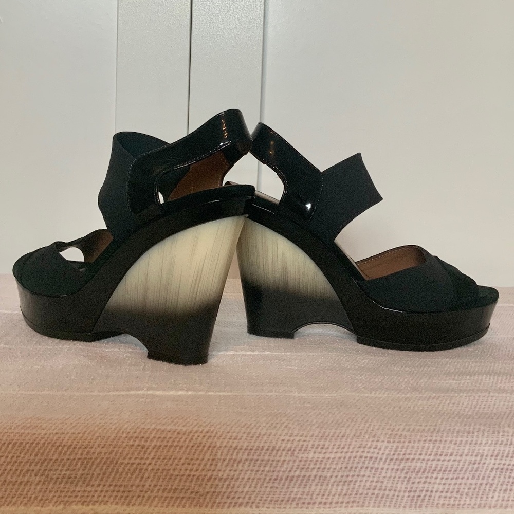 Donald J. Pliner Black Sculptural Ombré Platform Wedge Sandals Size 7.5